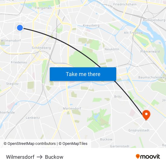 Wilmersdorf to Buckow map