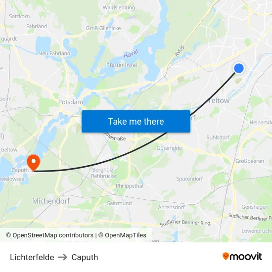 Lichterfelde to Caputh map