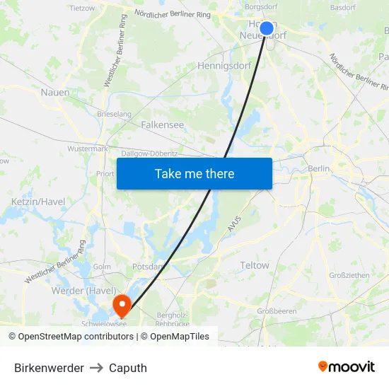 Birkenwerder to Caputh map