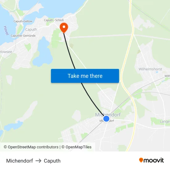 Michendorf to Caputh map