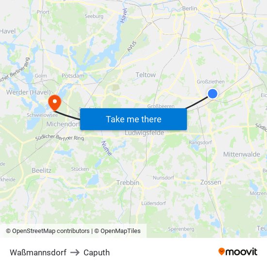 Waßmannsdorf to Caputh map
