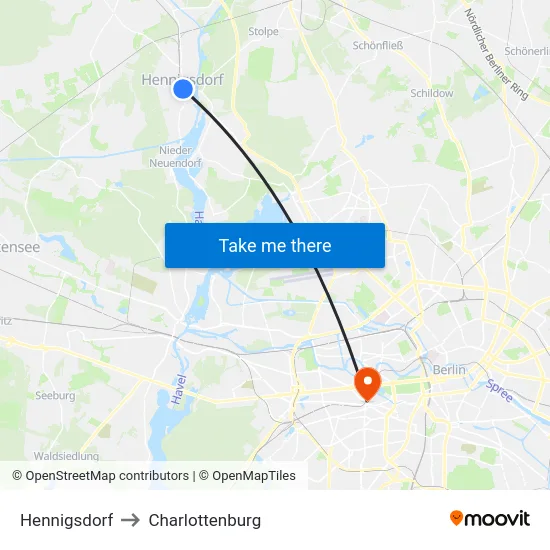 Hennigsdorf to Charlottenburg map