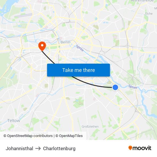 Johannisthal to Charlottenburg map