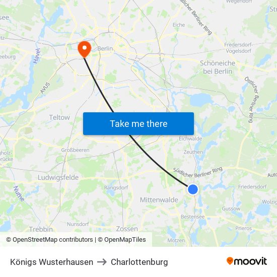 Königs Wusterhausen to Charlottenburg map