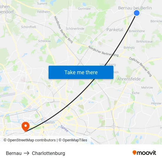 Bernau to Charlottenburg map