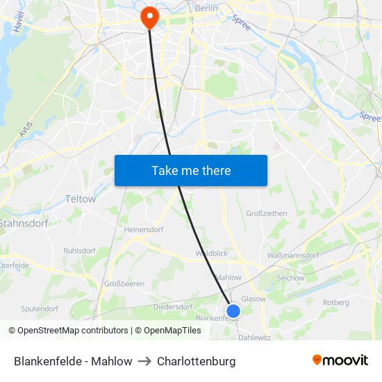 Blankenfelde - Mahlow to Charlottenburg map