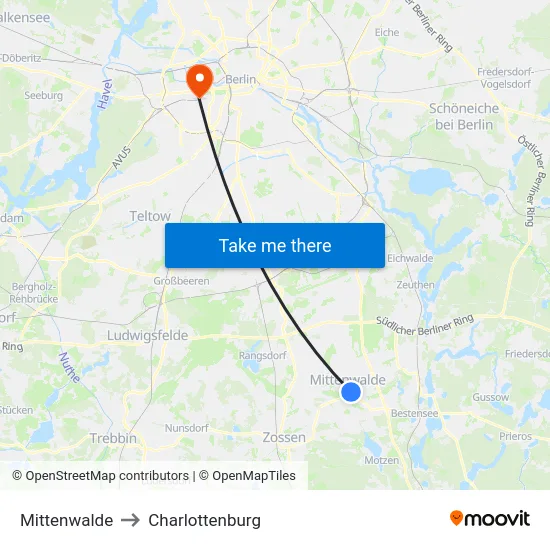 Mittenwalde to Charlottenburg map