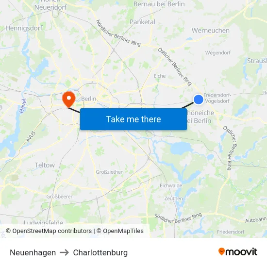 Neuenhagen to Charlottenburg map