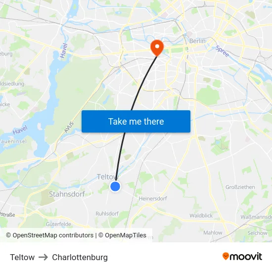 Teltow to Charlottenburg map