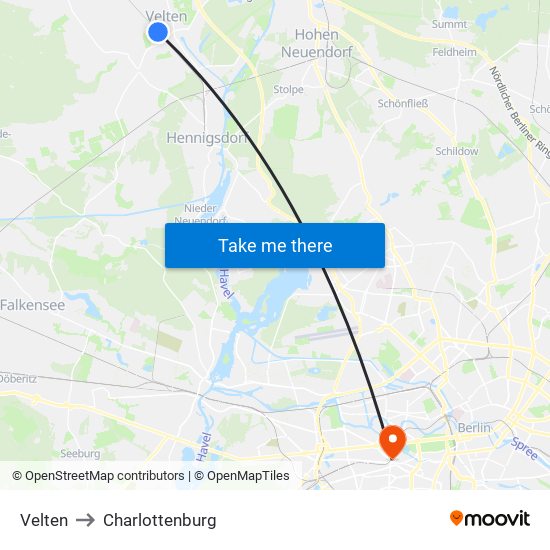 Velten to Charlottenburg map