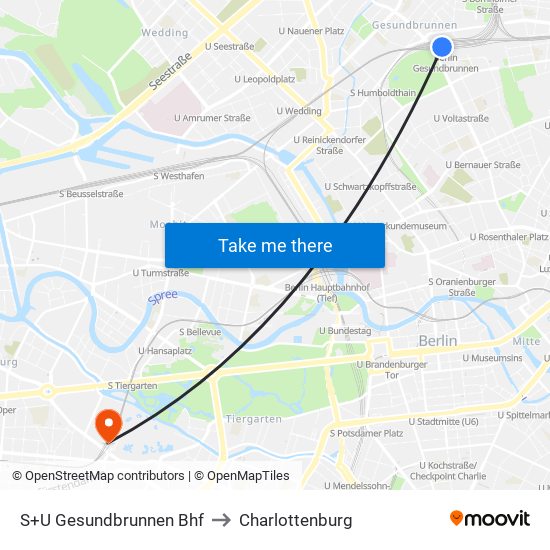 S+U Gesundbrunnen Bhf to Charlottenburg map