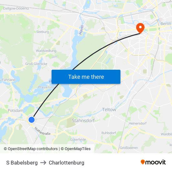 S Babelsberg to Charlottenburg map