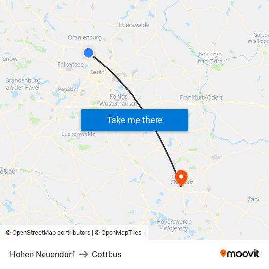 Hohen Neuendorf to Cottbus map