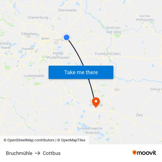 Bruchmühle to Cottbus map