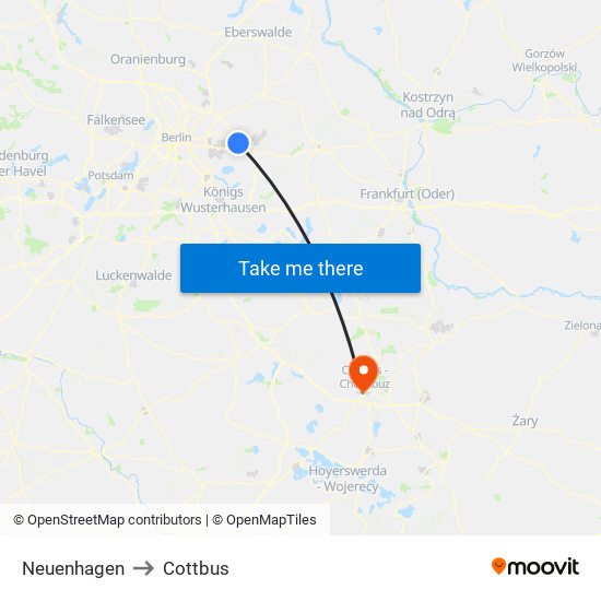 Neuenhagen to Cottbus map