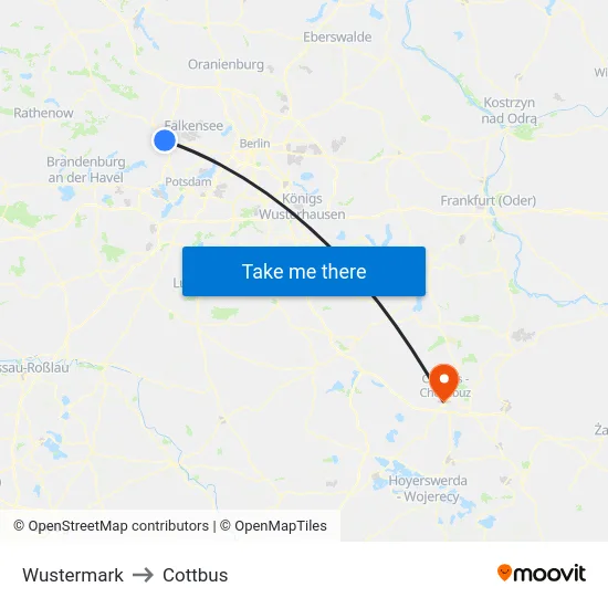 Wustermark to Cottbus map