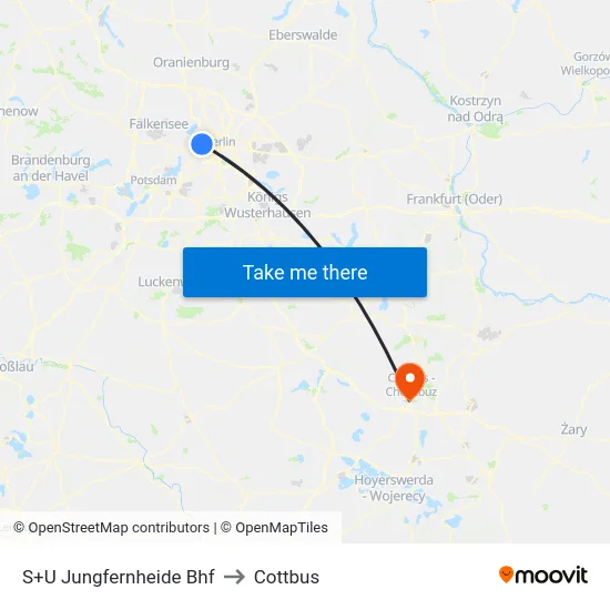 S+U Jungfernheide Bhf to Cottbus map