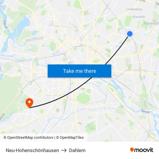 Neu-Hohenschönhausen to Dahlem map