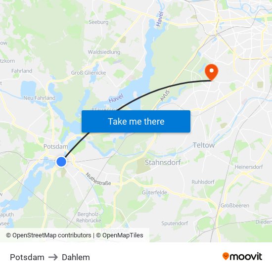 Potsdam to Dahlem map