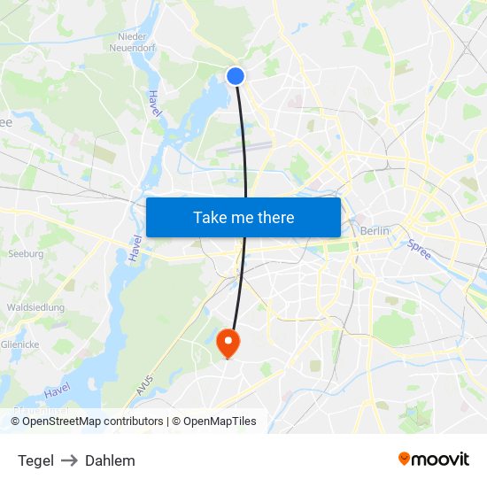 Tegel to Dahlem map