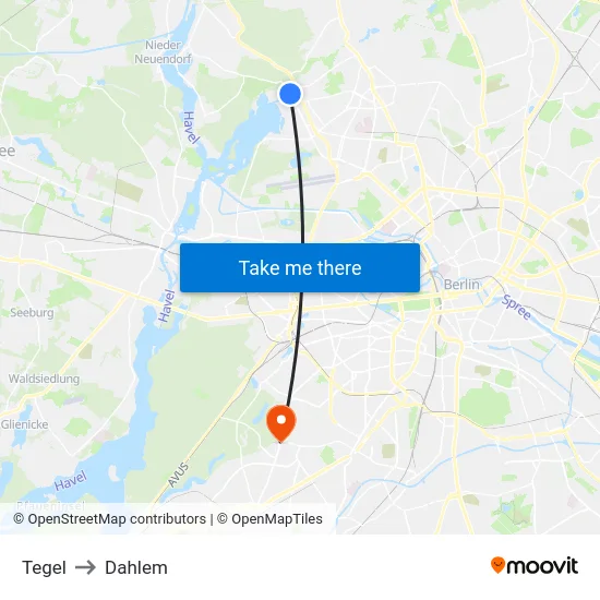 Tegel to Dahlem map