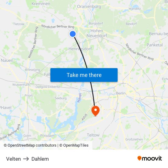 Velten to Dahlem map
