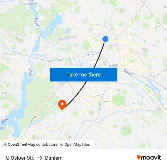 U Osloer Str. to Dahlem map