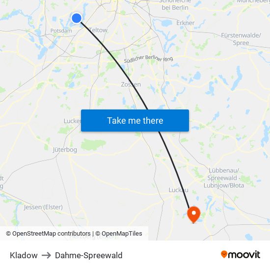 Kladow to Dahme-Spreewald map