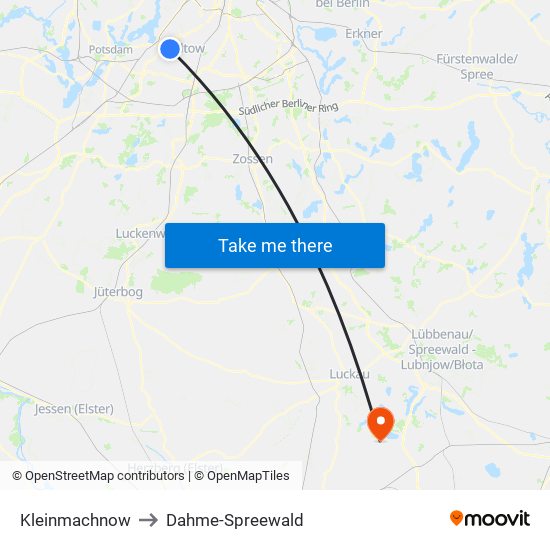 Kleinmachnow to Dahme-Spreewald map