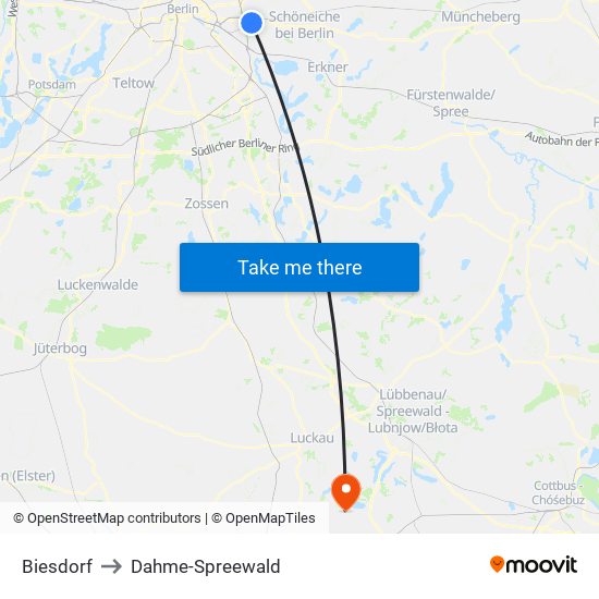 Biesdorf to Dahme-Spreewald map