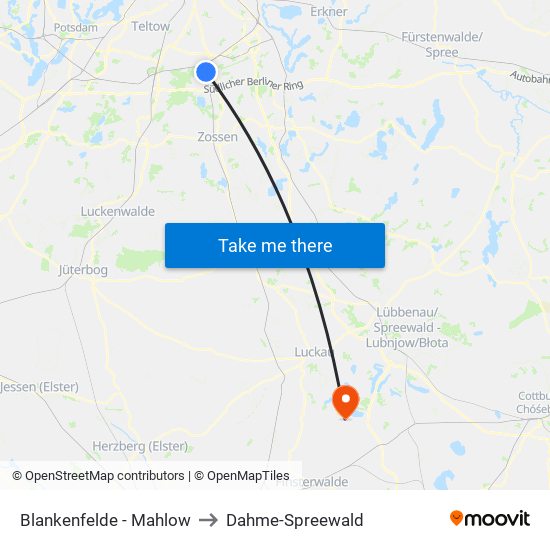 Blankenfelde - Mahlow to Dahme-Spreewald map