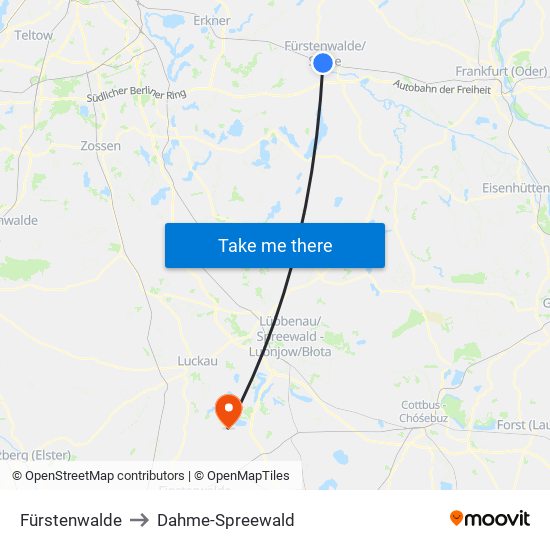 Fürstenwalde to Dahme-Spreewald map