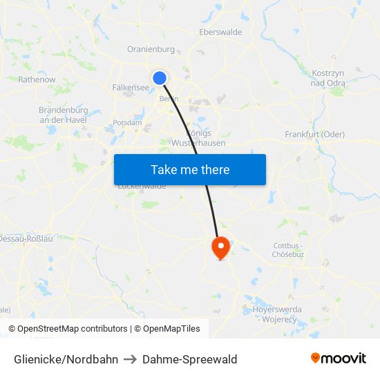 Glienicke/Nordbahn to Dahme-Spreewald map