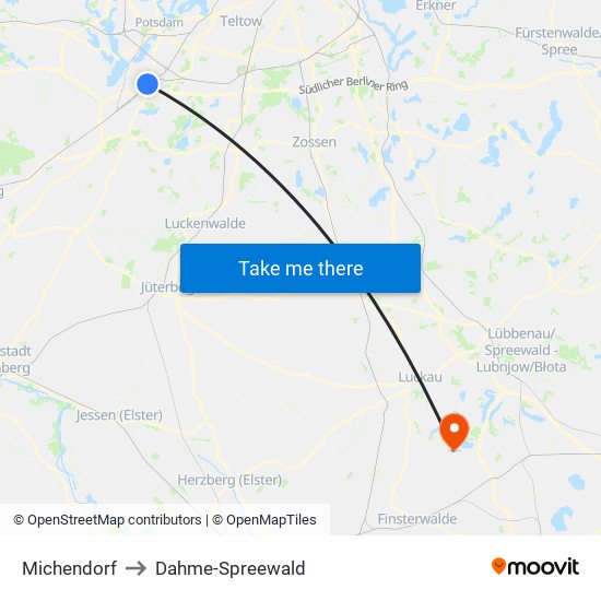 Michendorf to Dahme-Spreewald map