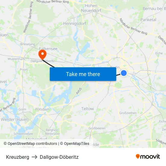 Kreuzberg to Dallgow-Döberitz map