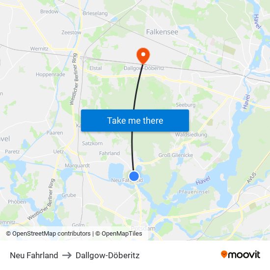 Neu Fahrland to Dallgow-Döberitz map
