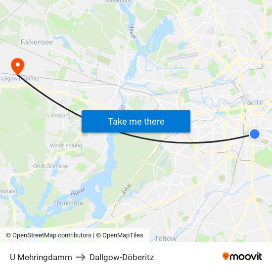 U Mehringdamm to Dallgow-Döberitz map