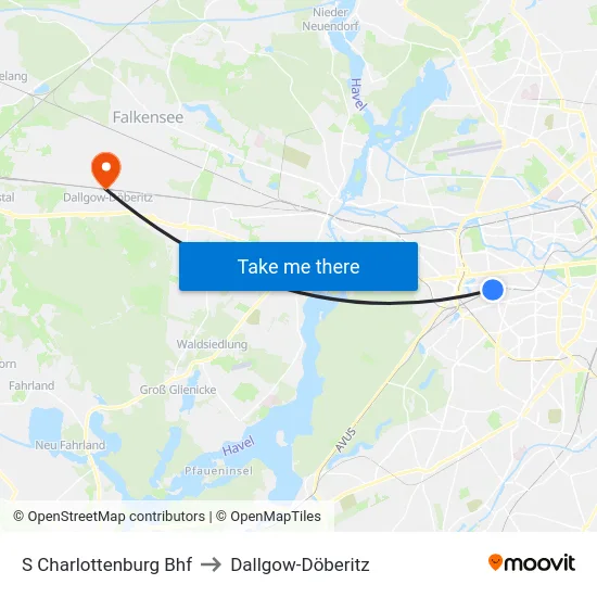 S Charlottenburg Bhf to Dallgow-Döberitz map
