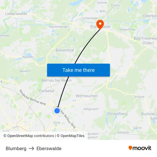 Blumberg to Eberswalde map