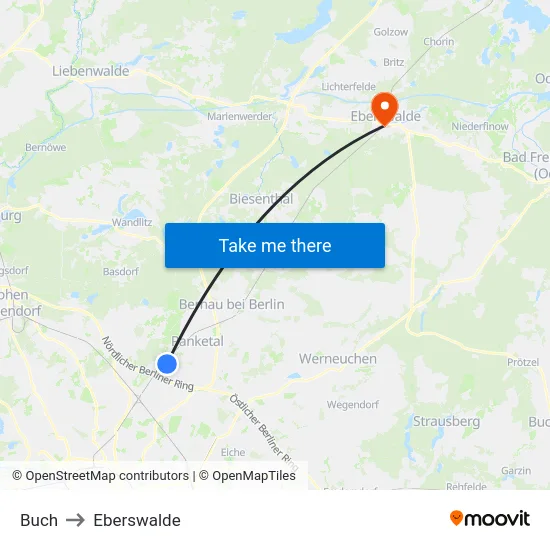 Buch to Eberswalde map
