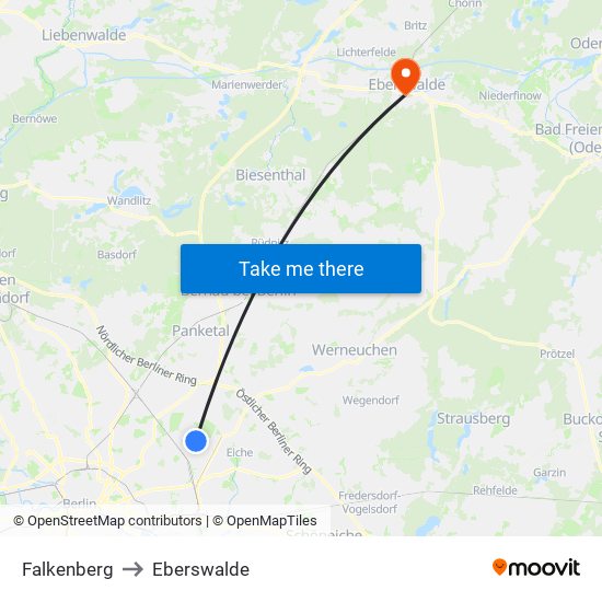 Falkenberg to Eberswalde map
