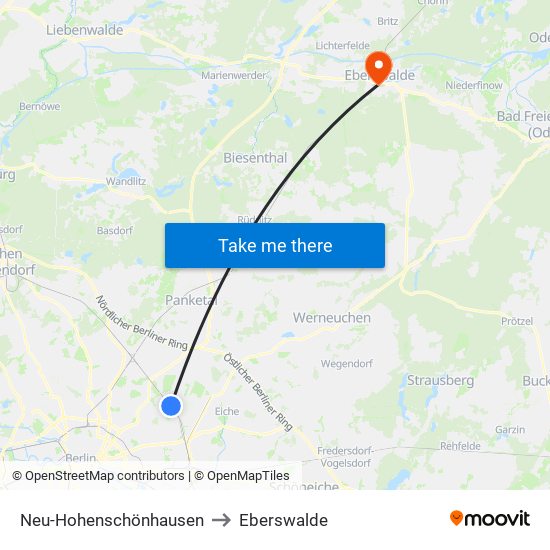 Neu-Hohenschönhausen to Eberswalde map