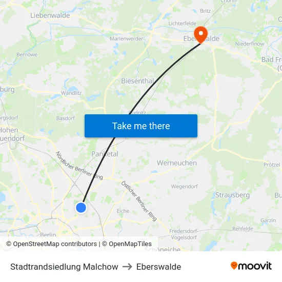 Stadtrandsiedlung Malchow to Eberswalde map