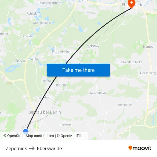 Zepernick to Eberswalde map