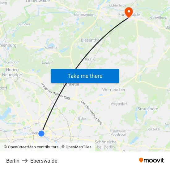 Berlin to Eberswalde map