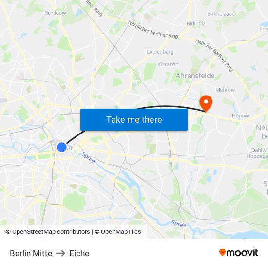 Berlin Mitte to Eiche map