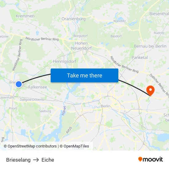 Brieselang to Eiche map