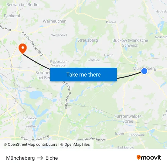 Müncheberg to Eiche map