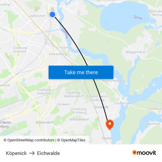 Köpenick to Eichwalde map