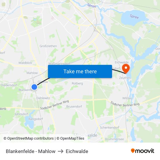Blankenfelde - Mahlow to Eichwalde map